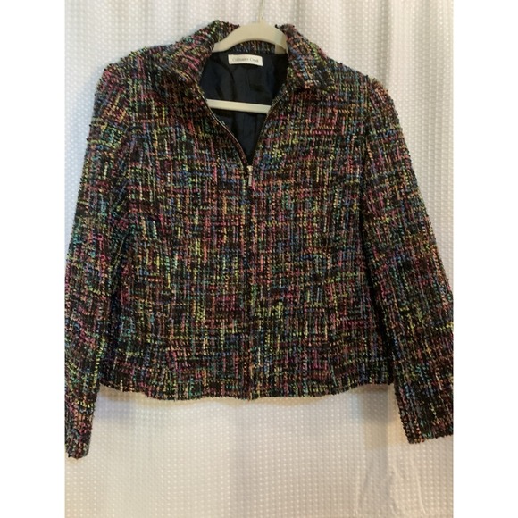 Coldwater Creek Women 10 Petite Multicolored Knit Blazer Jacket Zip Up - Picture 1 of 7